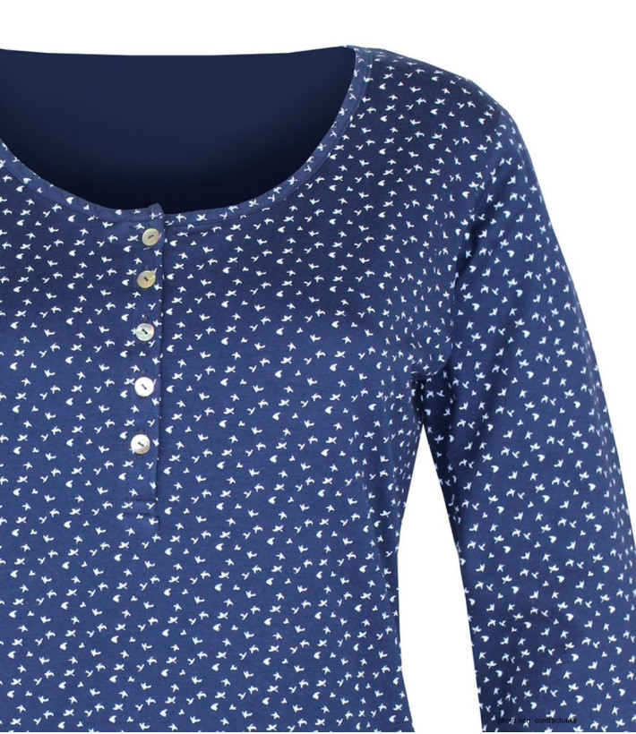 MAYFLOWER NOBEL3 : Tee-shirt manches longues bleu imprimé coton