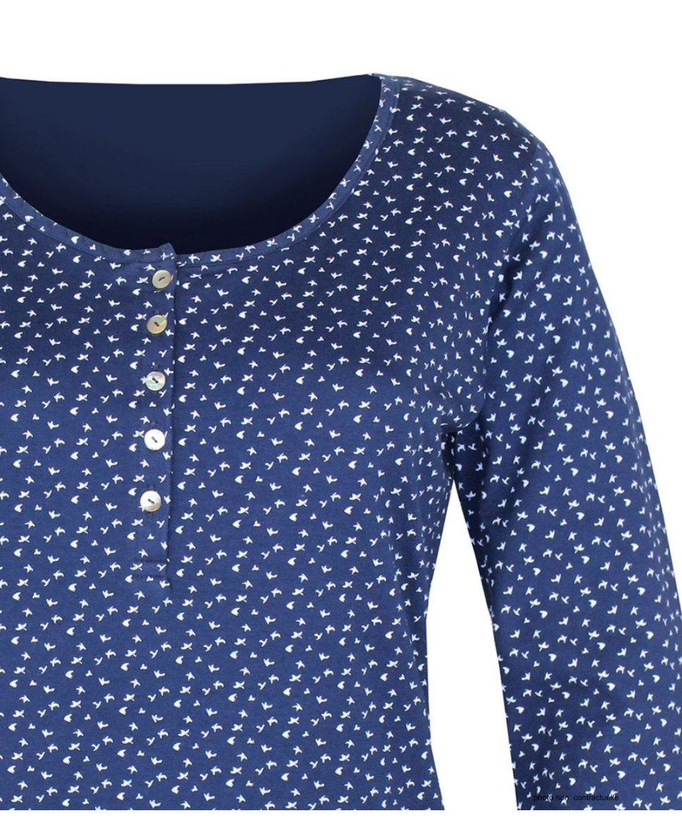 MAYFLOWER NOBEL3 : Tee-shirt manches longues bleu imprimé coton