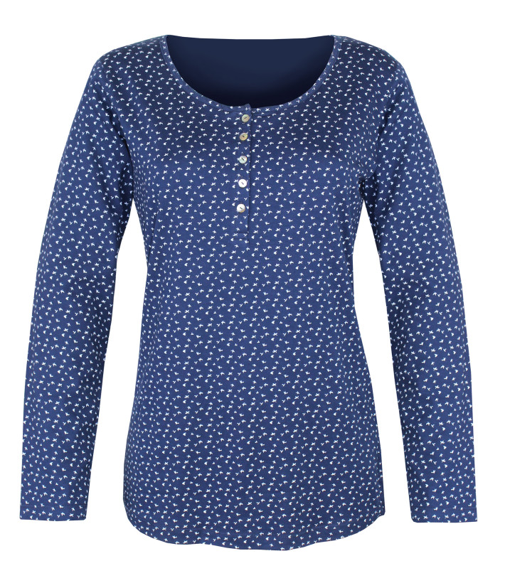 MAYFLOWER NOBEL3 : Tee-shirt manches longues bleu imprimé coton