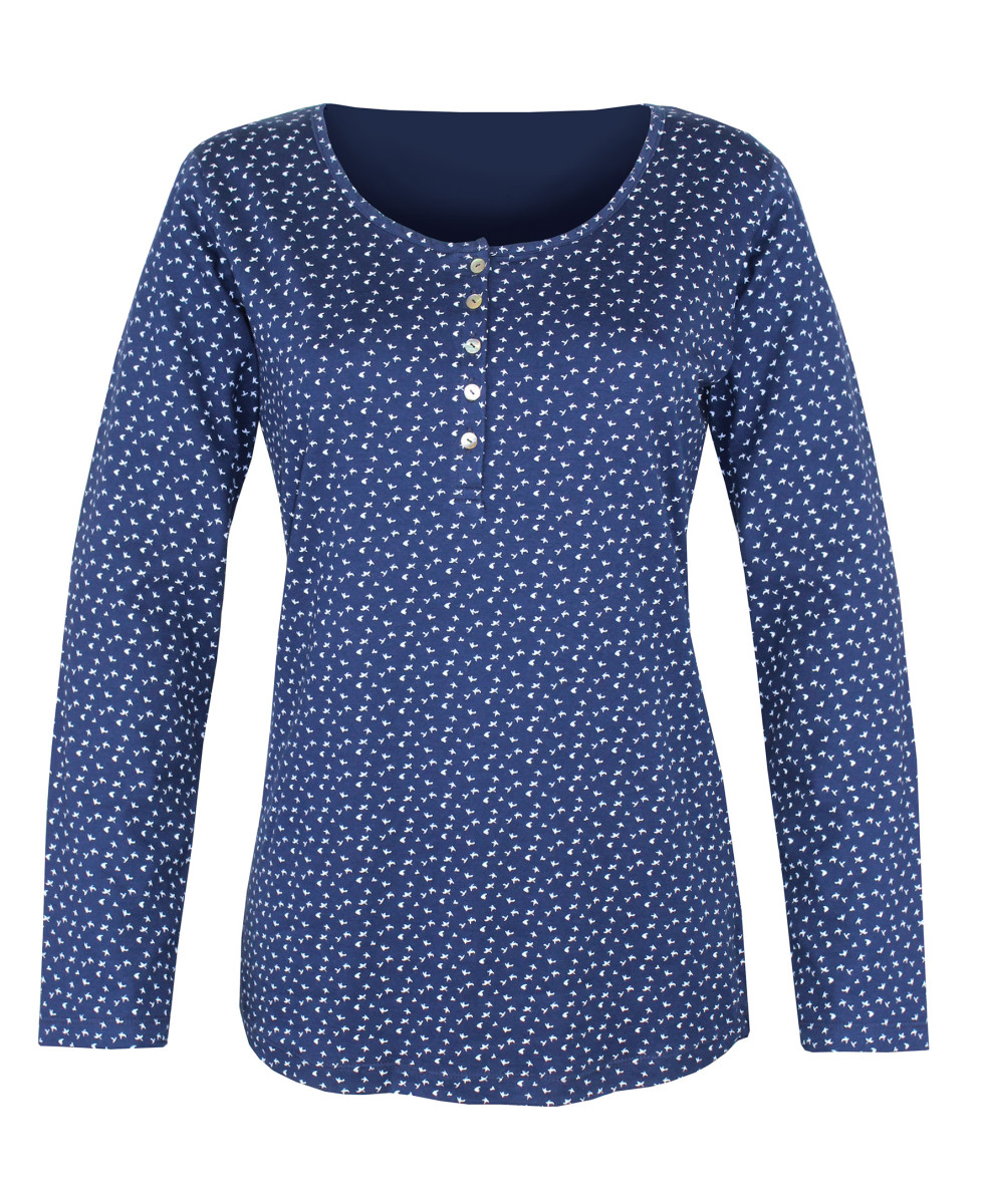 MAYFLOWER NOBEL3 : Tee-shirt manches longues bleu imprimé coton