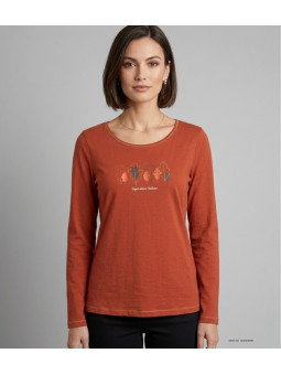 MAYFLOWER NOBODY3 : Tee-shirt manches longues orange et Lurex