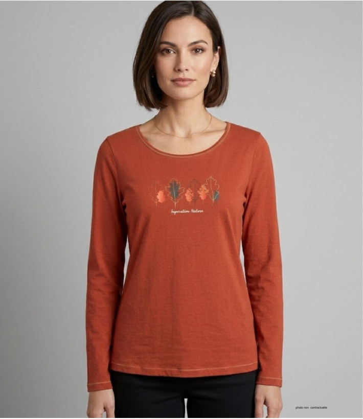 MAYFLOWER NOBODY3 : Tee-shirt manches longues orange et Lurex