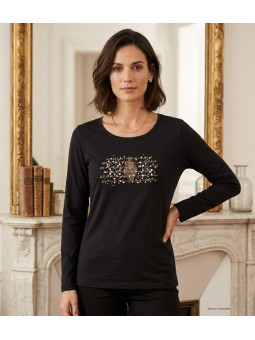 MAYFLOWER NOTICE2 : Tee-shirt manches longues noir sérigraphié