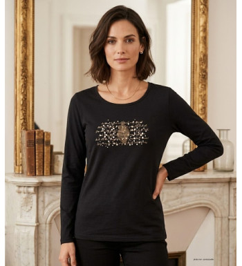 MAYFLOWER NOTICE2 : Tee-shirt manches longues noir sérigraphié