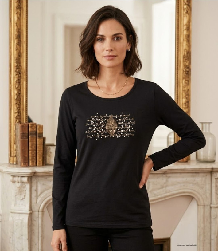 MAYFLOWER NOTICE2 : Tee-shirt manches longues noir sérigraphié