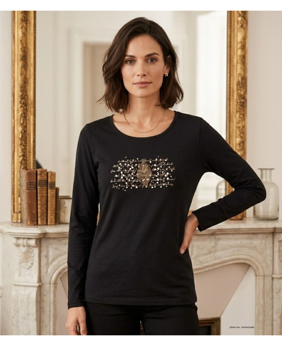 MAYFLOWER NOTICE2 : Tee-shirt manches longues noir sérigraphié