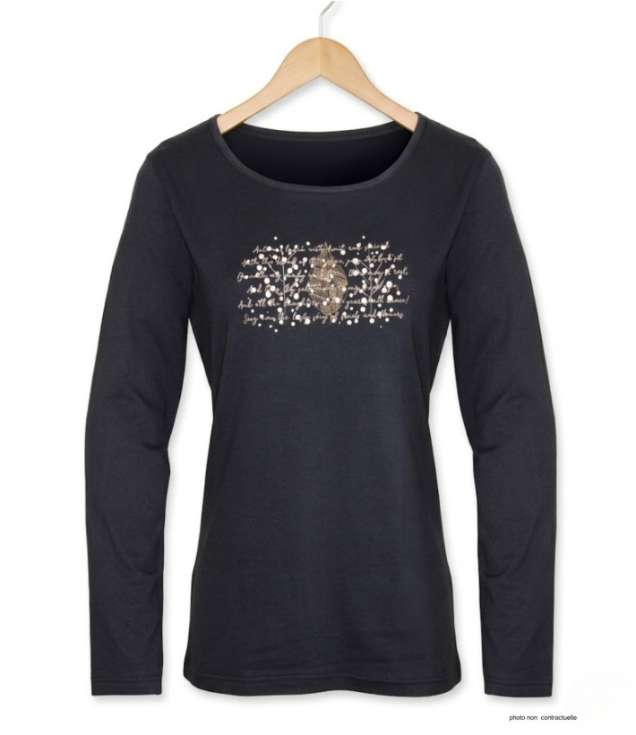 MAYFLOWER NOTICE2 : Tee-shirt manches longues noir sérigraphié