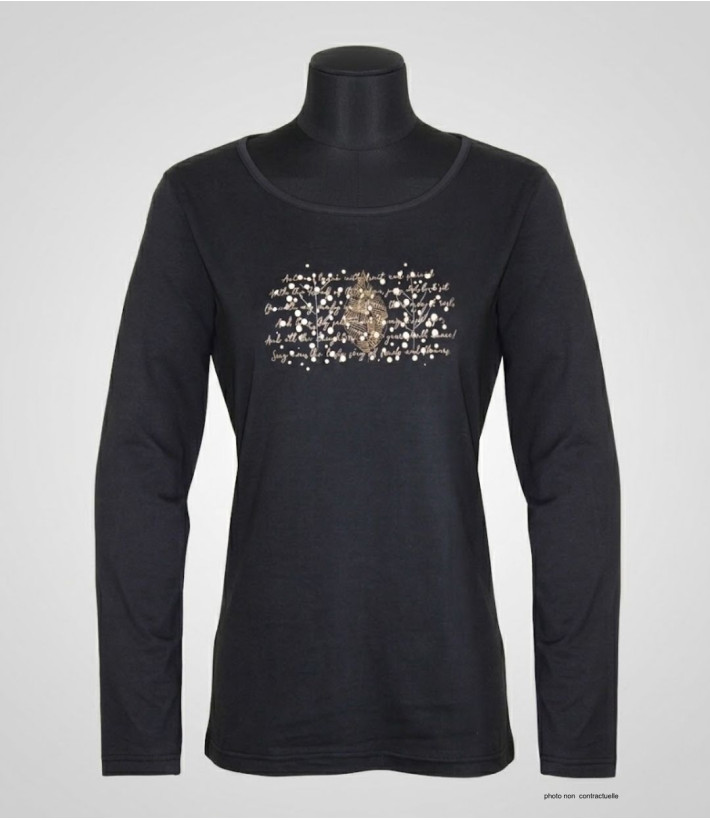 MAYFLOWER NOTICE2 : Tee-shirt manches longues noir sérigraphié