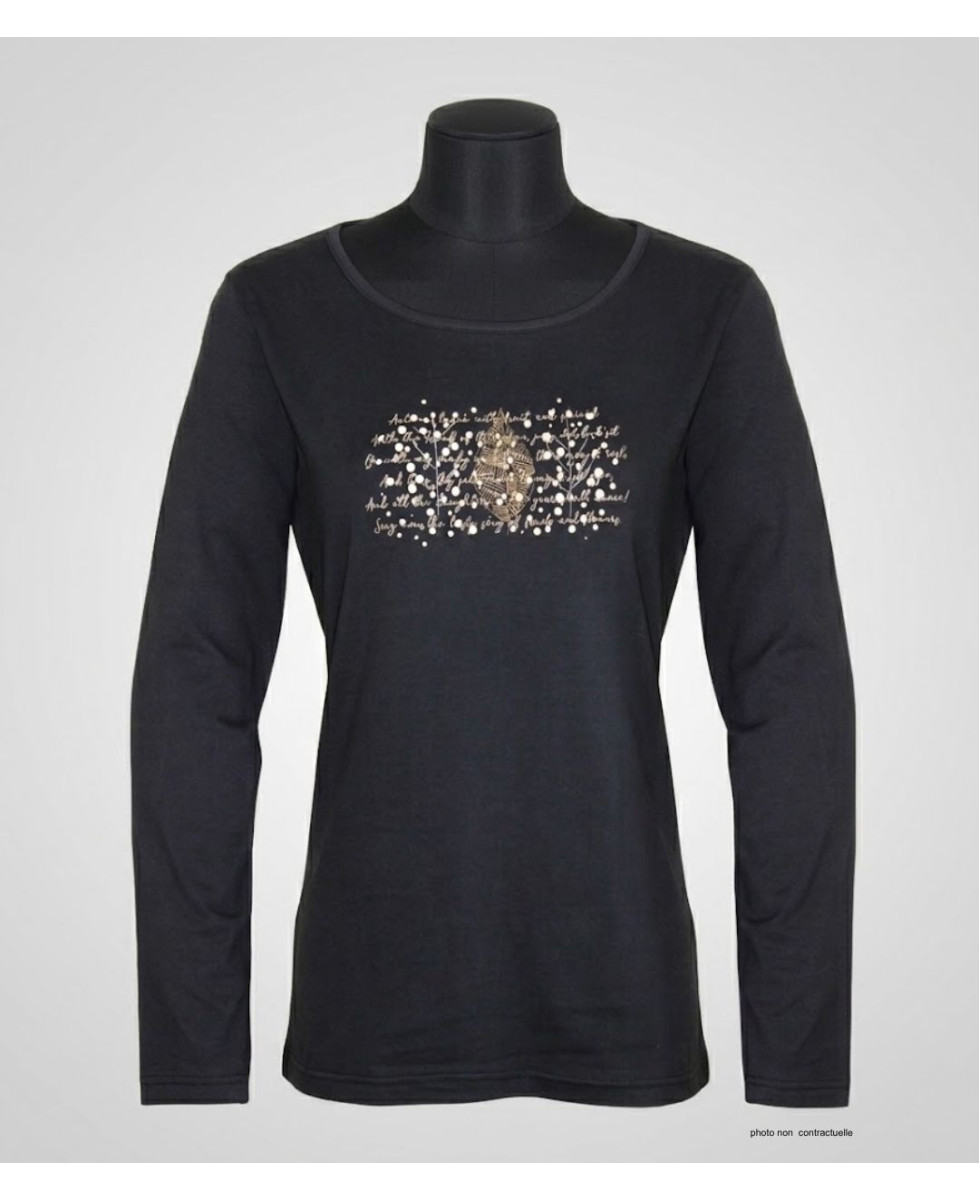 MAYFLOWER NOTICE2 : Tee-shirt manches longues noir sérigraphié