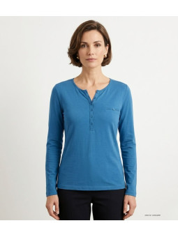 MAYFLOWER NOVICE2 : Tee-shirt bleu col tunisien et satin