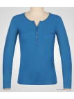MAYFLOWER NOVICE2 : Tee-shirt bleu col tunisien et satin