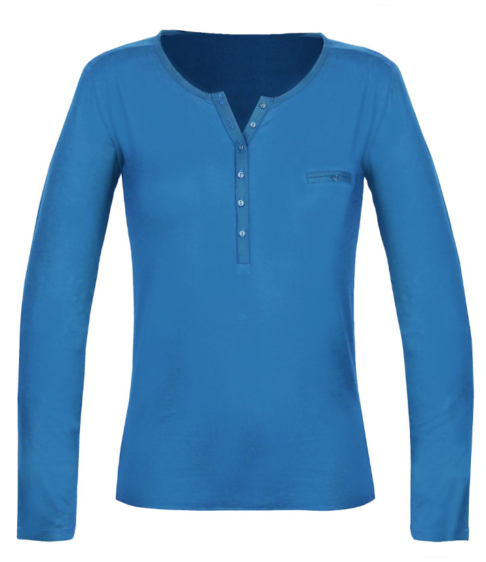 MAYFLOWER NOVICE2 : Tee-shirt bleu col tunisien et satin
