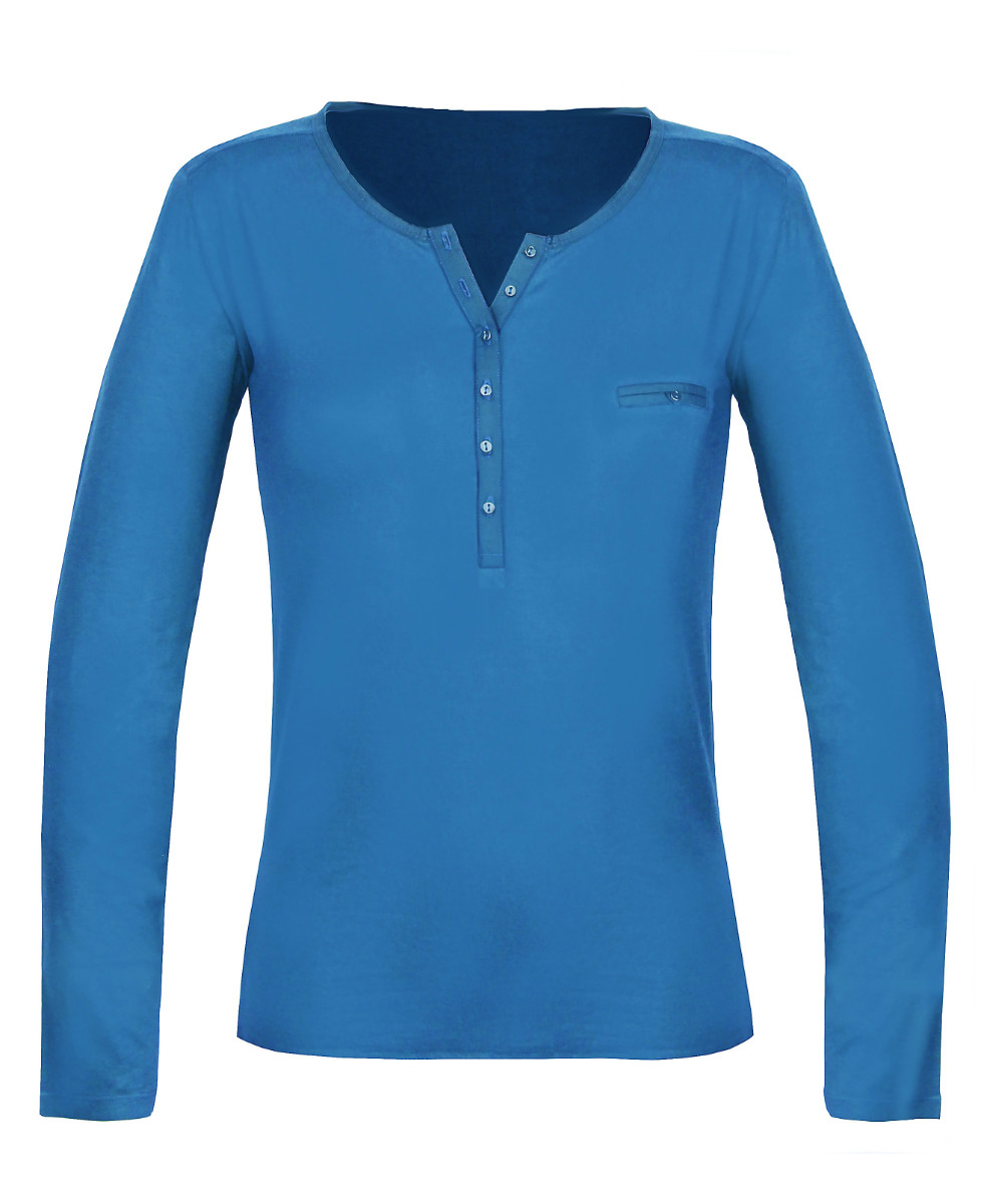 MAYFLOWER NOVICE2 : Tee-shirt bleu col tunisien et satin