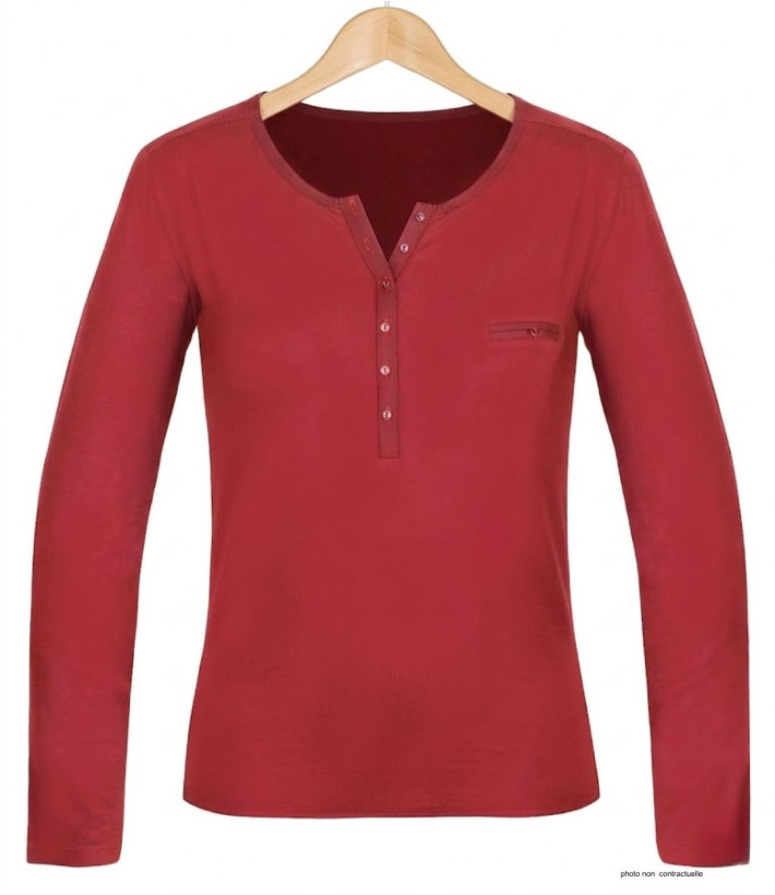 MAYFLOWER NOVICE3 : Tee-shirt rouge col tunisien satiné