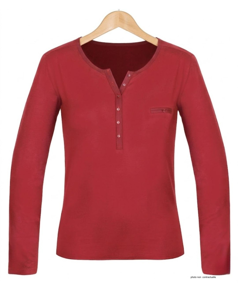 MAYFLOWER NOVICE3 : Tee-shirt rouge col tunisien satiné