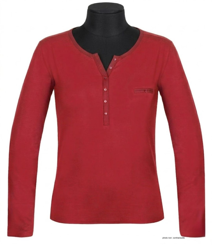 MAYFLOWER NOVICE3 : Tee-shirt rouge col tunisien satiné