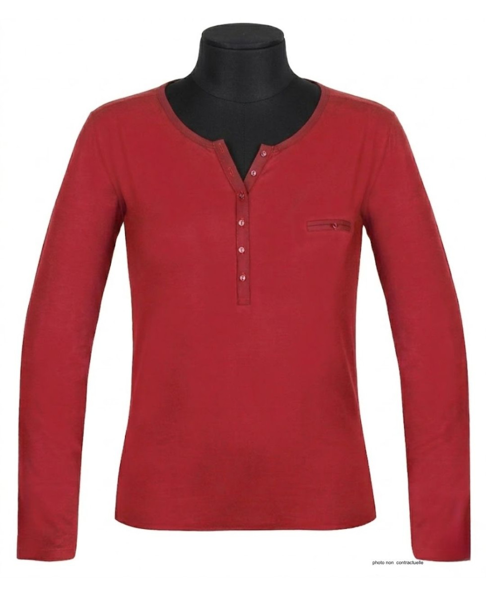 MAYFLOWER NOVICE3 : Tee-shirt rouge col tunisien satiné