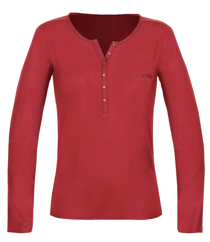 MAYFLOWER NOVICE3 : Tee-shirt rouge col tunisien satiné