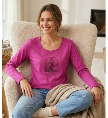 MAYFLOWER NUAGE : Tee-shirt fushia 100% coton col bateau