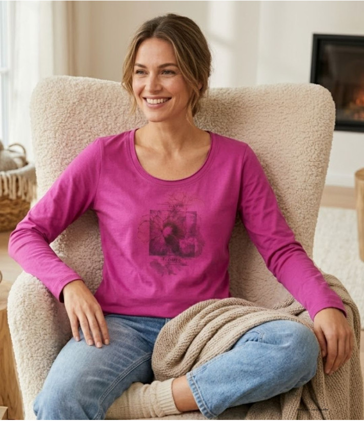 MAYFLOWER NUAGE : Tee-shirt fushia 100% coton col bateau