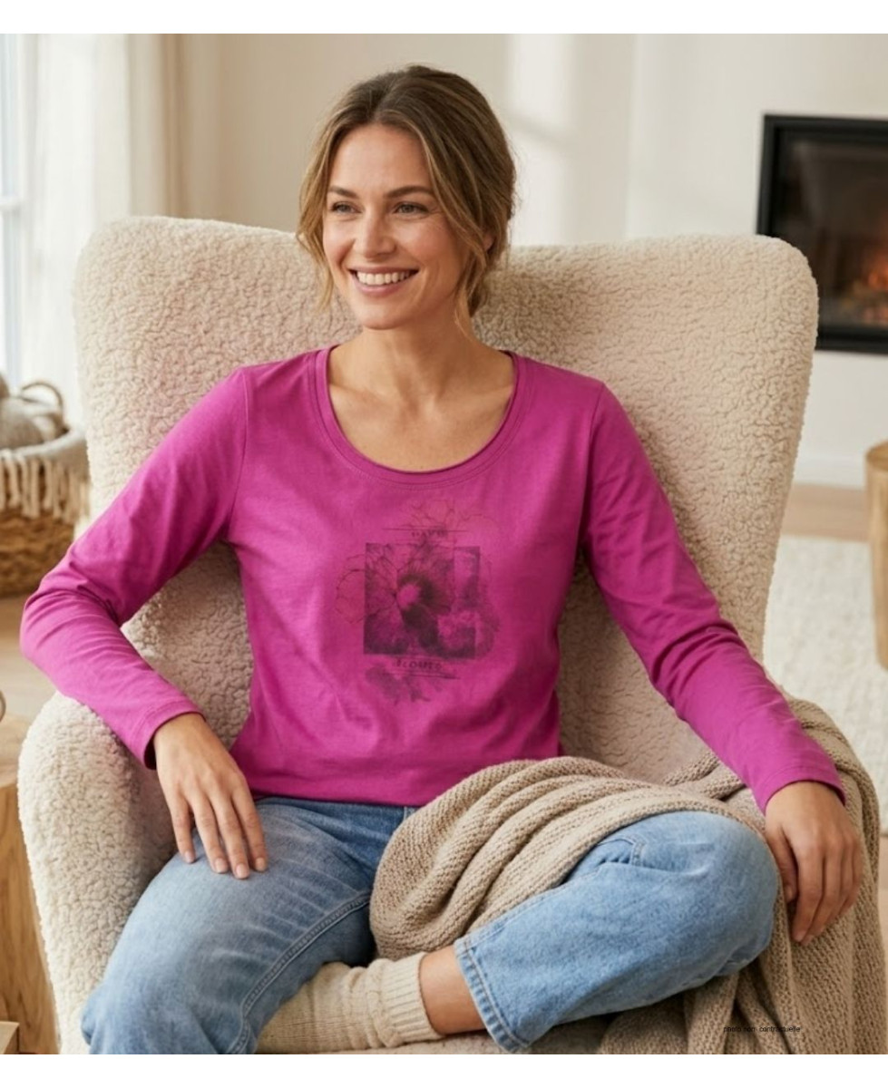 MAYFLOWER NUAGE : Tee-shirt fushia 100% coton col bateau