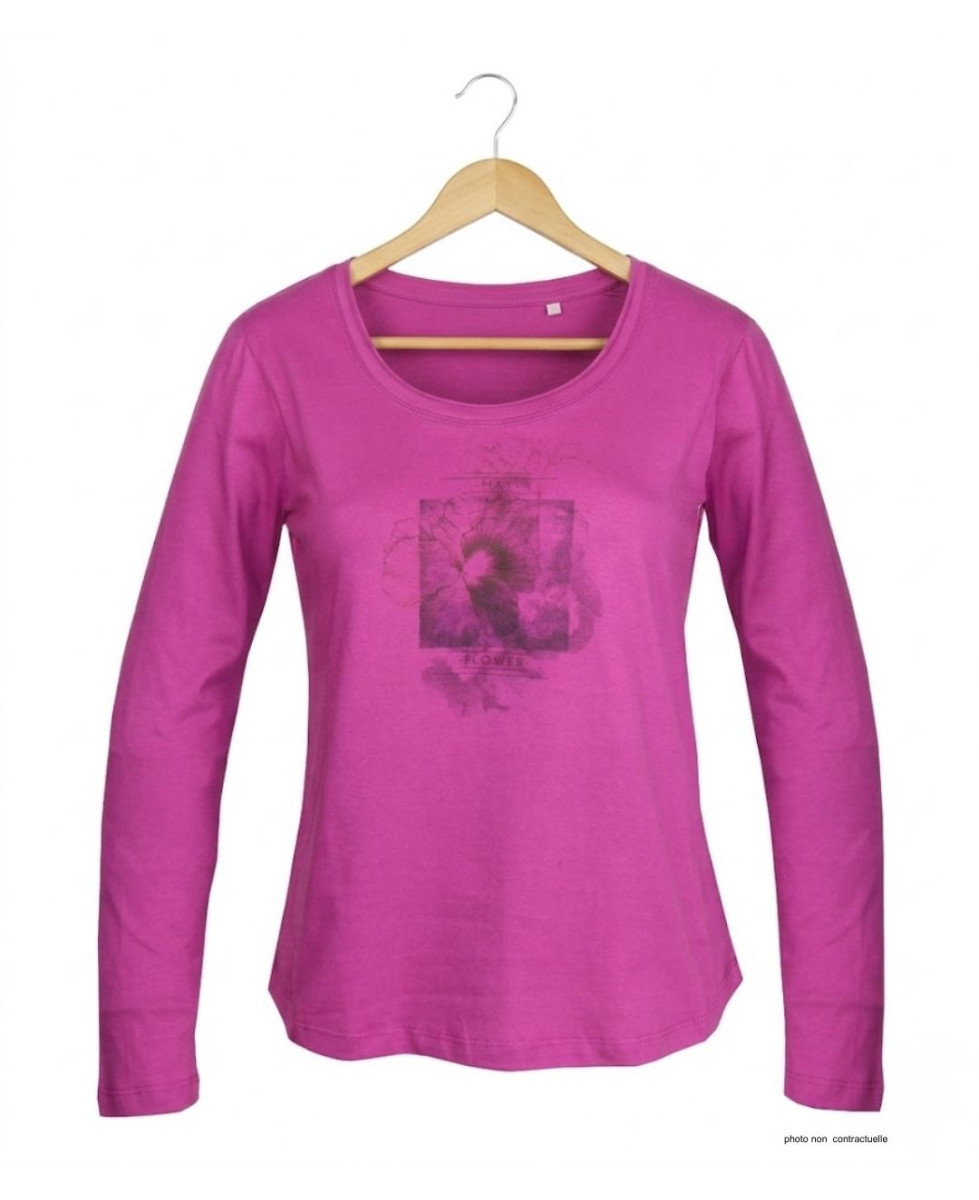 MAYFLOWER NUAGE : Tee-shirt fushia 100% coton col bateau