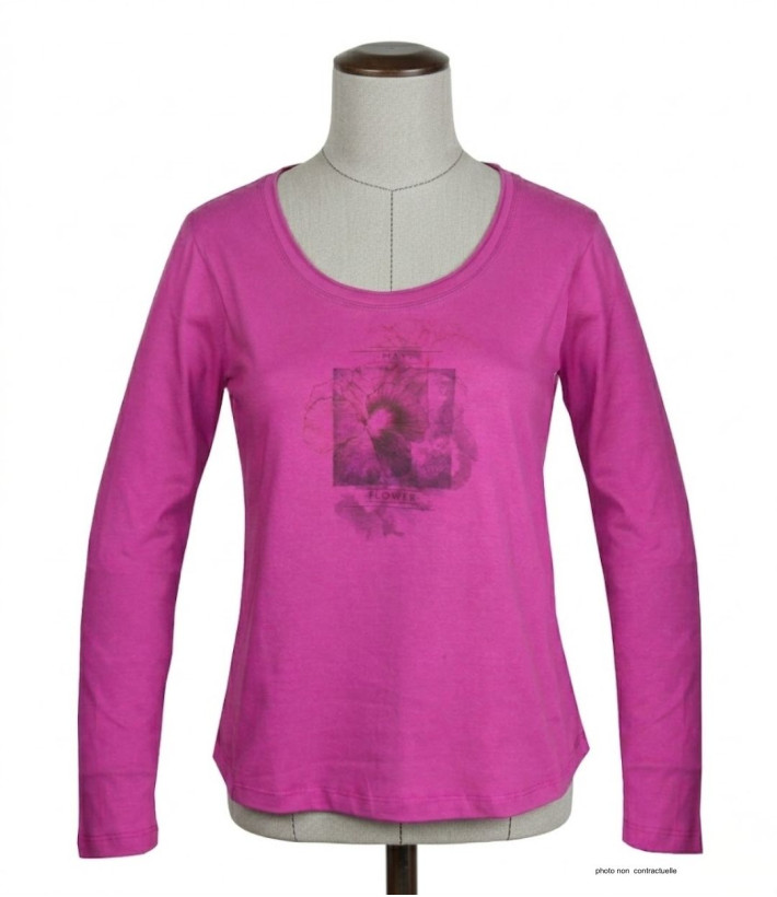 MAYFLOWER NUAGE : Tee-shirt fushia 100% coton col bateau