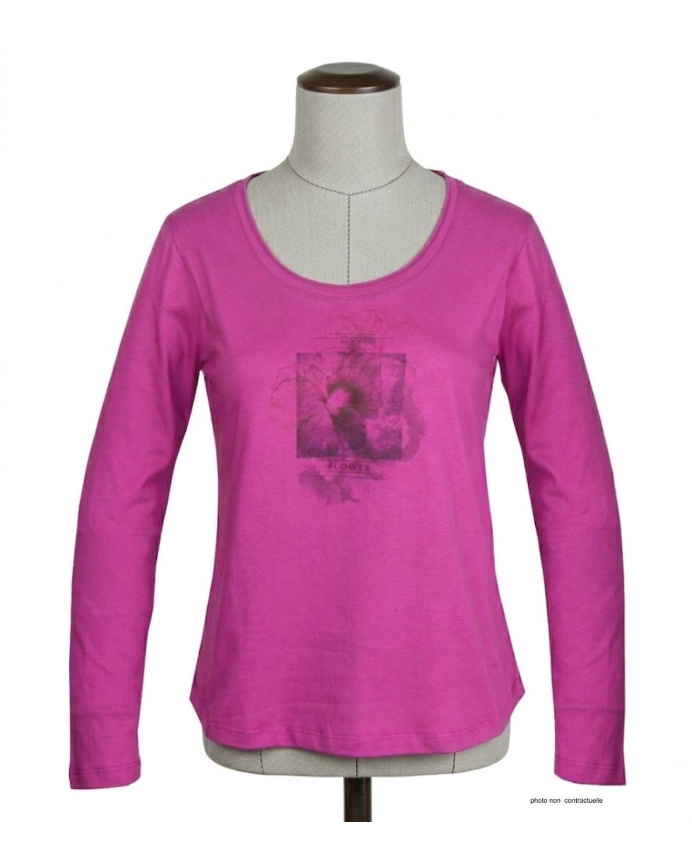MAYFLOWER NUAGE : Tee-shirt fushia 100% coton col bateau