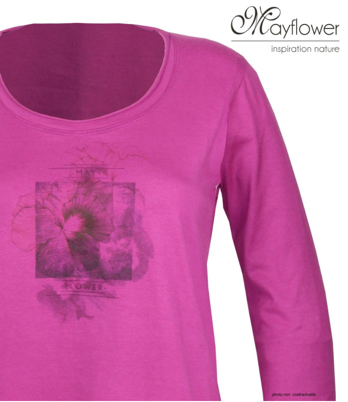 MAYFLOWER NUAGE : Tee-shirt fushia 100% coton col bateau