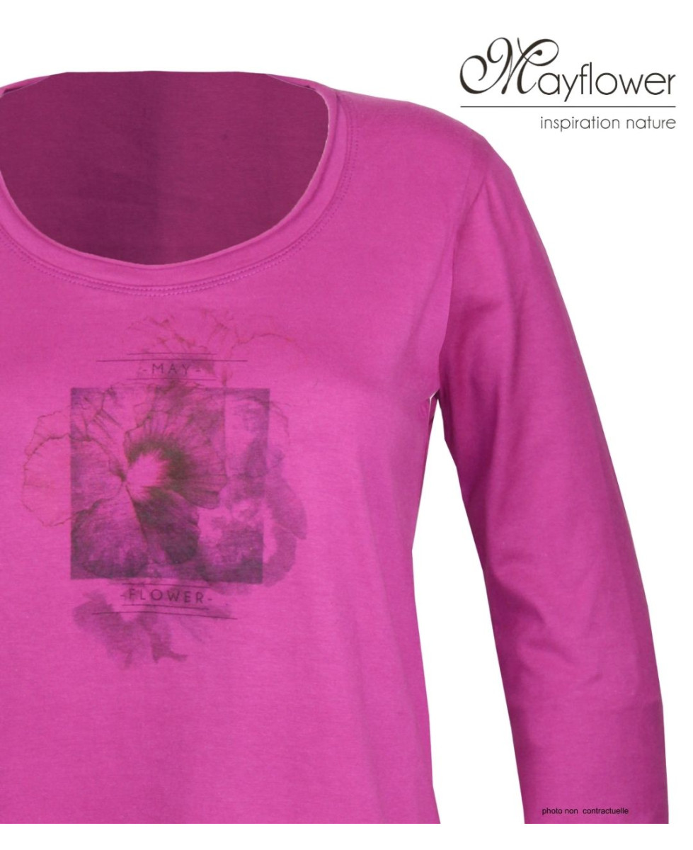MAYFLOWER NUAGE : Tee-shirt fushia 100% coton col bateau