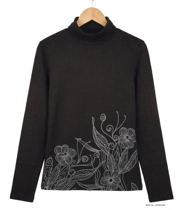 OGALO SH1005 : Sous-pull col roulé noir coton stretch