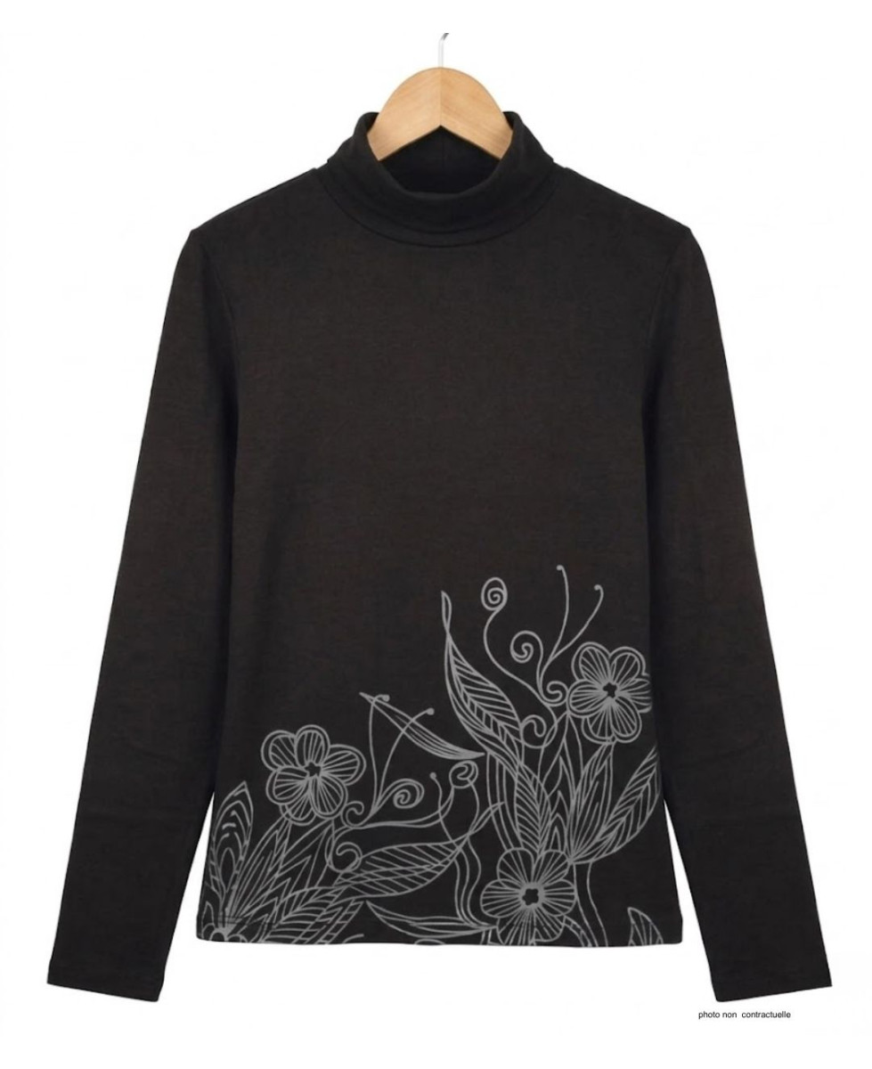 OGALO SH1005 : Sous-pull col roulé noir coton stretch