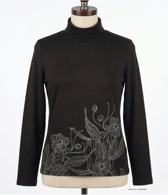 OGALO SH1005 : Sous-pull col roulé noir coton stretch