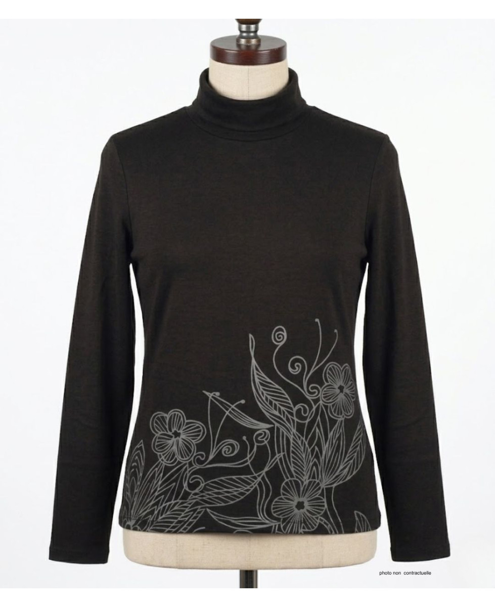 OGALO SH1005 : Sous-pull col roulé noir coton stretch