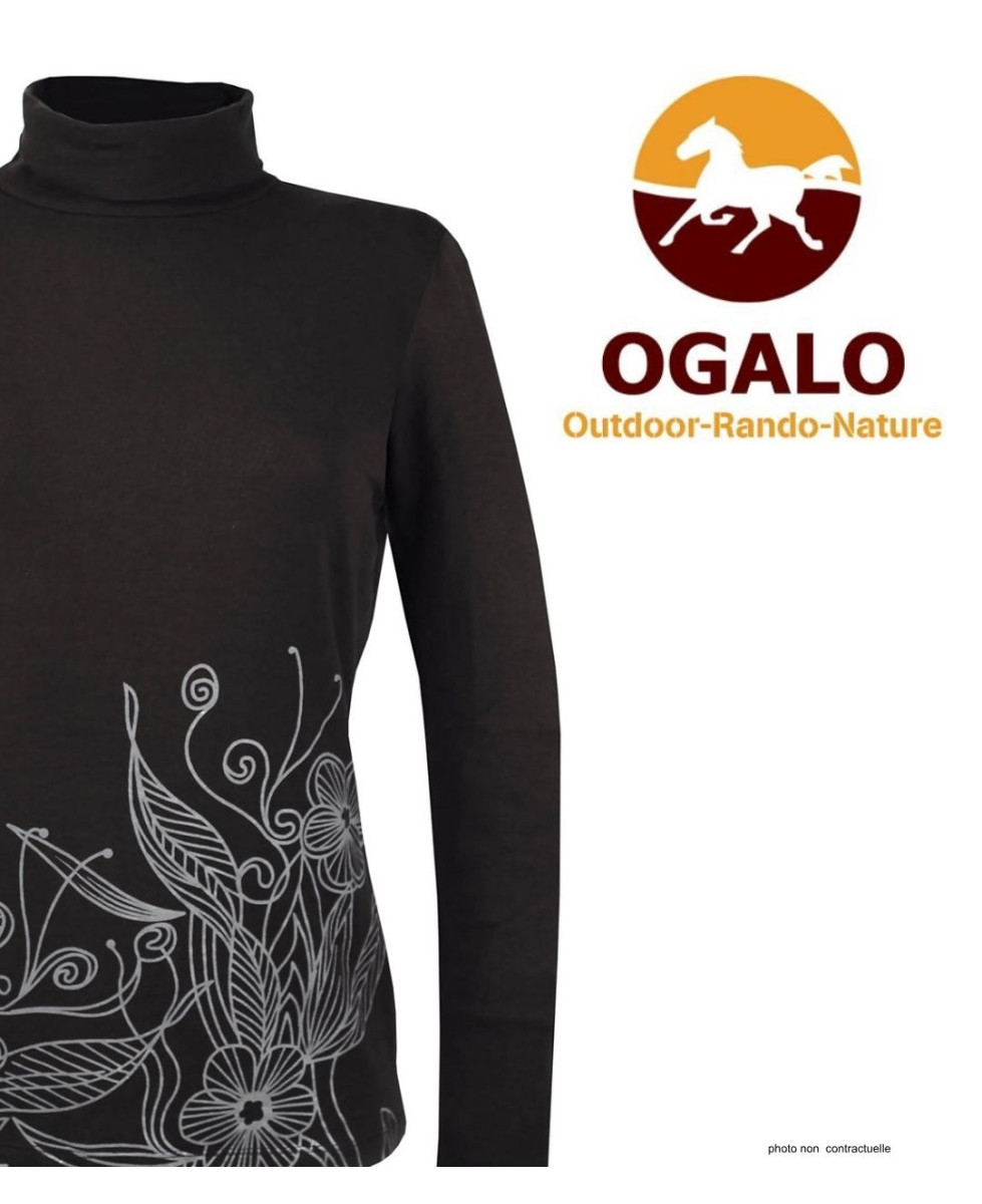 OGALO SH1005 : Sous-pull col roulé noir coton stretch