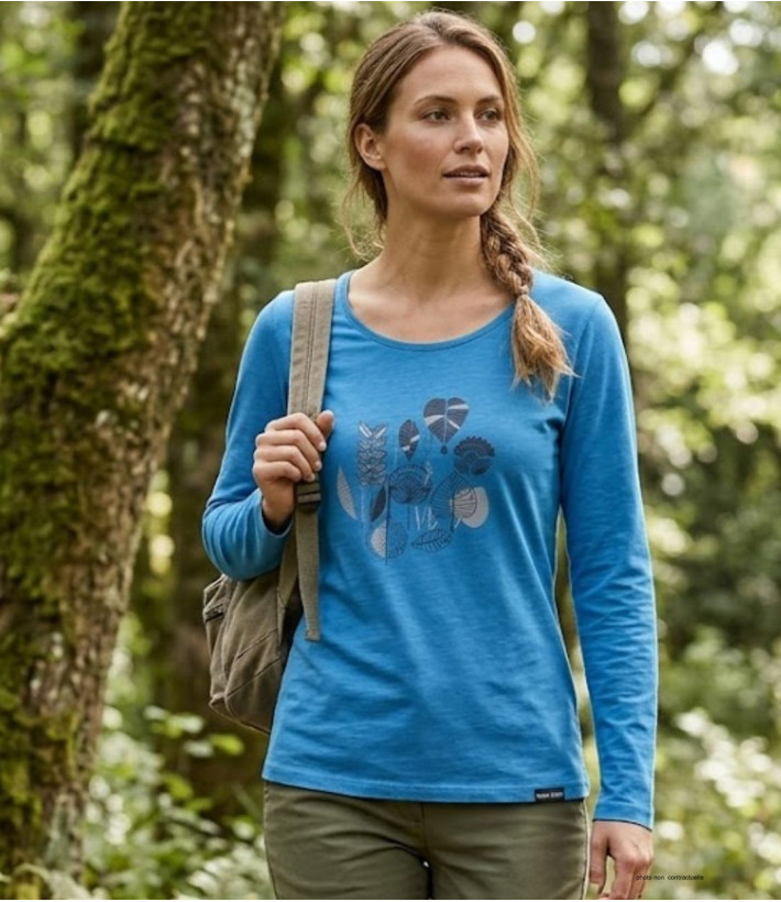 MAYFLOWER TEEF2004A - Tee-shirt Manches Longues Bleu Coton