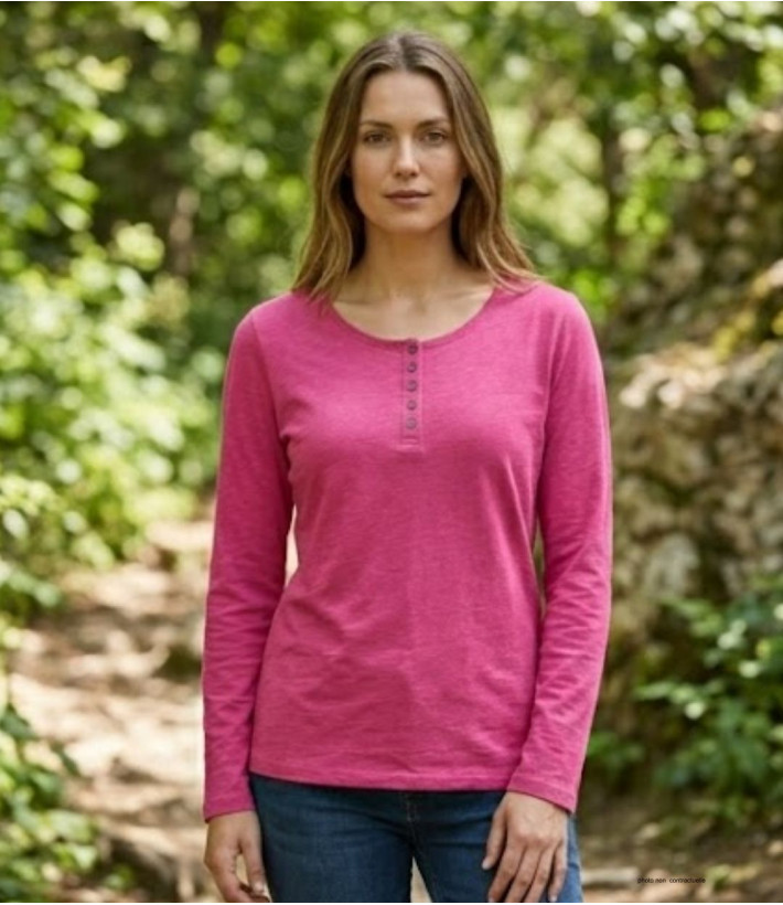 Tee-shirt femme fushia coton flammé – Manche retroussable chic