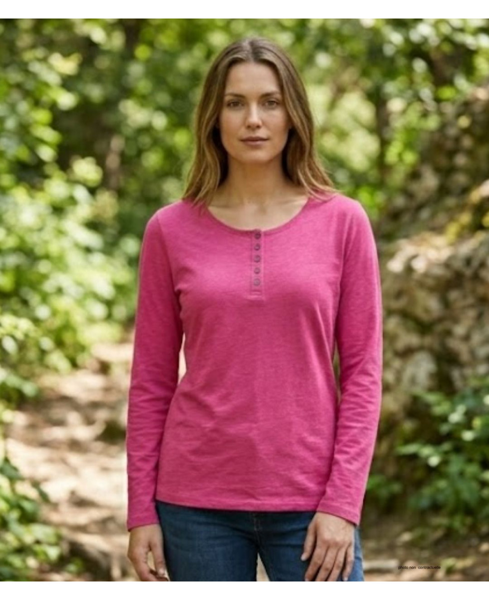 Tee-shirt femme fushia coton flammé – Manche retroussable chic