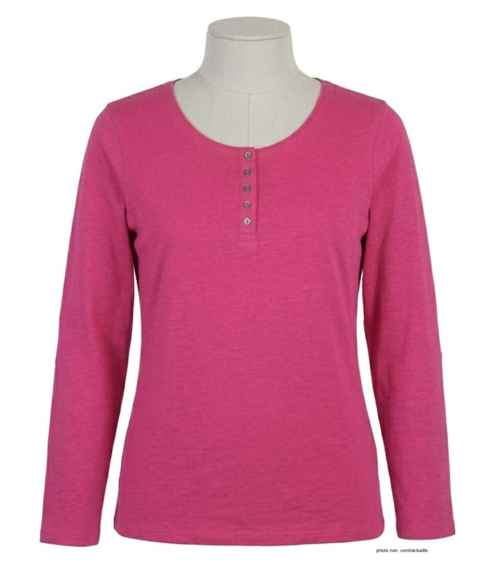 Tee-shirt femme fushia coton flammé – Manche retroussable chic