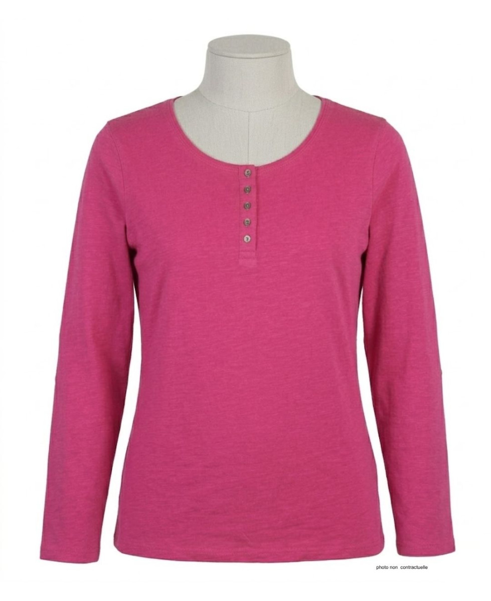 Tee-shirt femme fushia coton flammé – Manche retroussable chic