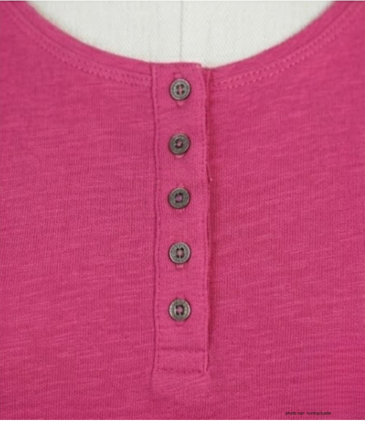 Tee-shirt femme fushia coton flammé – Manche retroussable chic