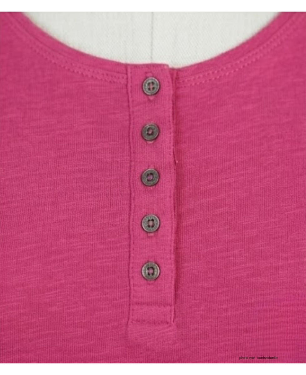 Tee-shirt femme fushia coton flammé – Manche retroussable chic