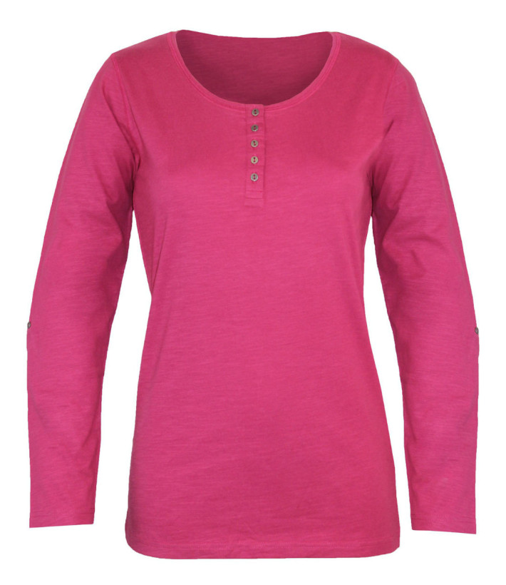 Tee-shirt femme fushia coton flammé – Manche retroussable chic