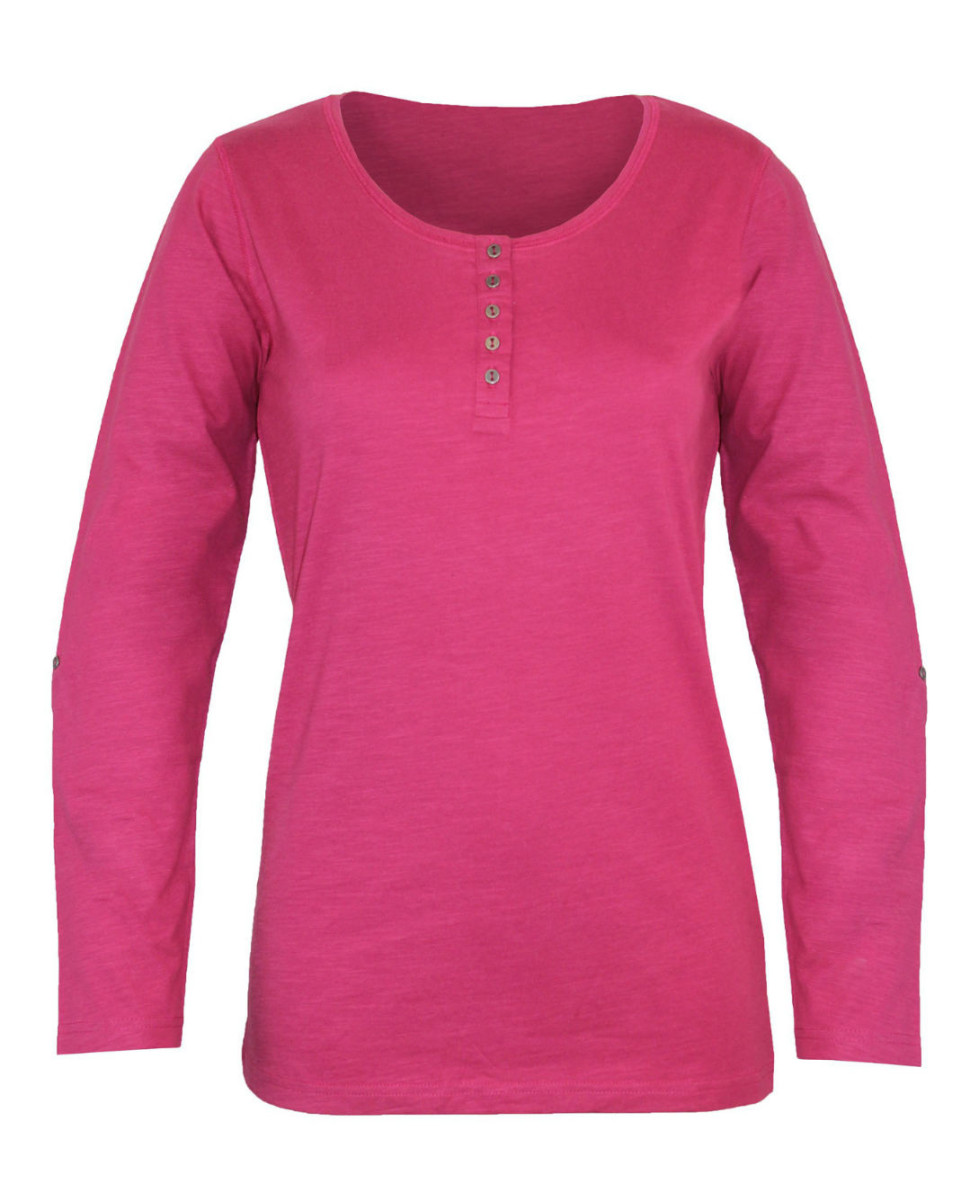 Tee-shirt femme fushia coton flammé – Manche retroussable chic