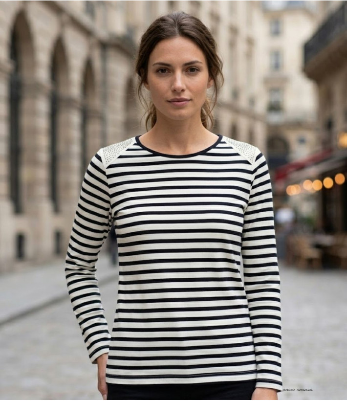 MAYFLOWER TF190E - Tee-shirt femme manches longues rayé