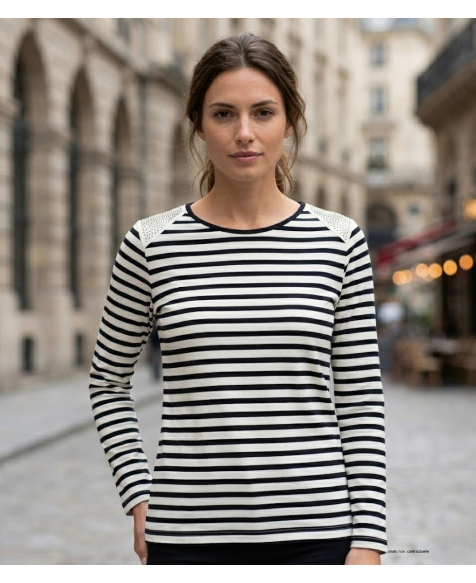 MAYFLOWER TF190E - Tee-shirt femme manches longues rayé