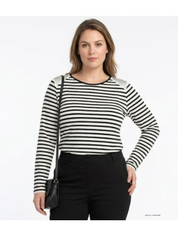 AXONE TF330E - Tee-shirt grande taille femme rayé marine et strass