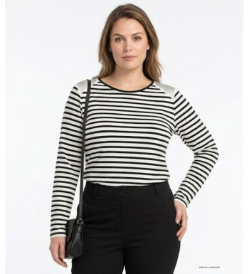 AXONE TF330E - Tee-shirt grande taille femme rayé marine et strass