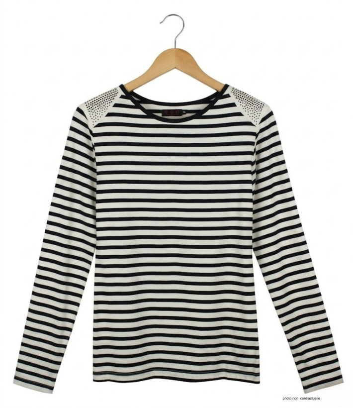 AXONE TF330E - Tee-shirt grande taille femme rayé marine et strass