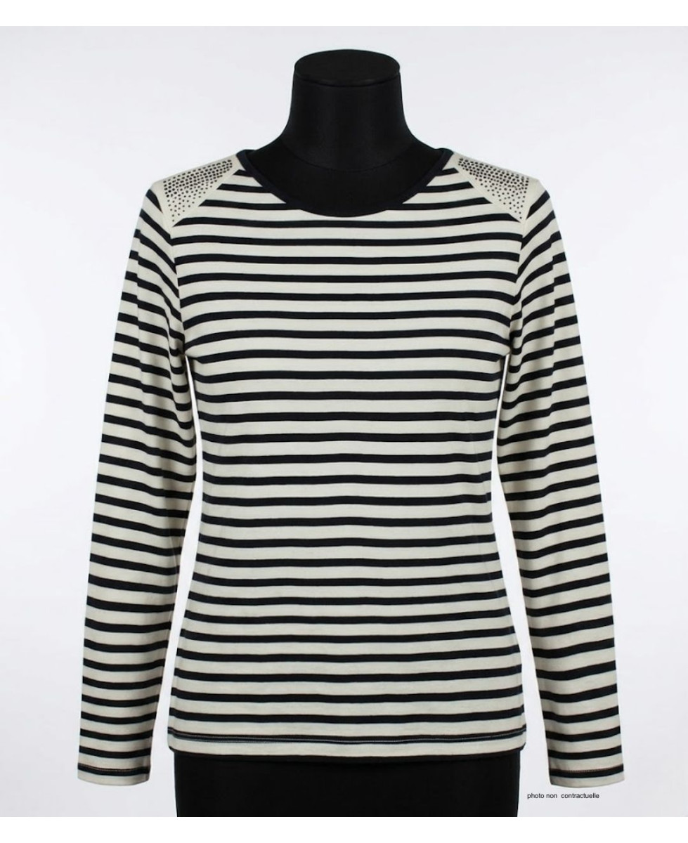 AXONE TF330E - Tee-shirt grande taille femme rayé marine et strass